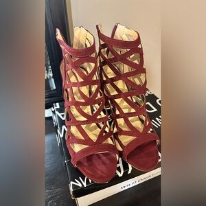 Wild Diva Wine Burgundy Cage Strappy High Heels